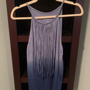 Blue Ombré Fringe Tank Top